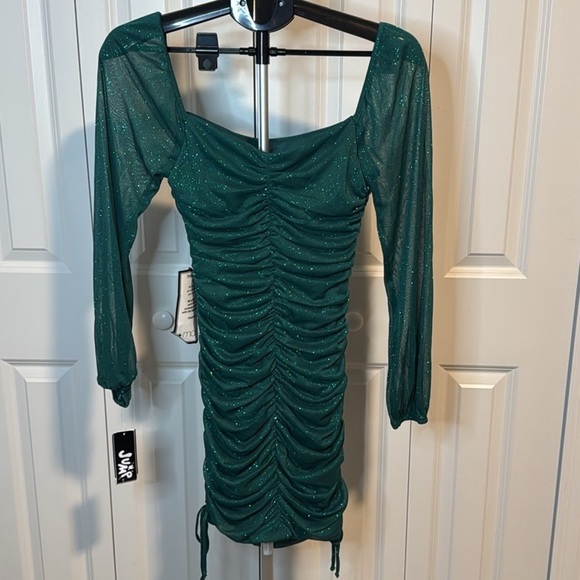 JUMP juniors' Glitter Ruched Mesh Mini Bodycon Dress - Picture 2 of 4